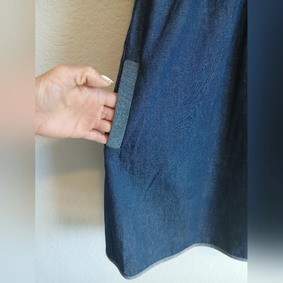 💚5/$25 Voom Dark Denim Luxe Denim Sun Dress Pockets Mini Small Cotton Chambray - Picture 3 of 7